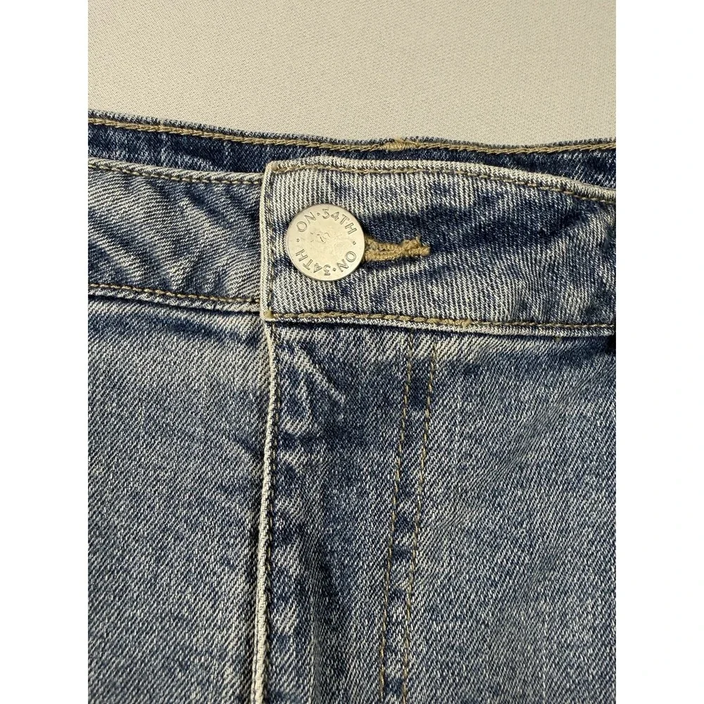 On 34th Macy's Denim Mini Skirt Raw Hem Frayed Multi Wash Size 16 33